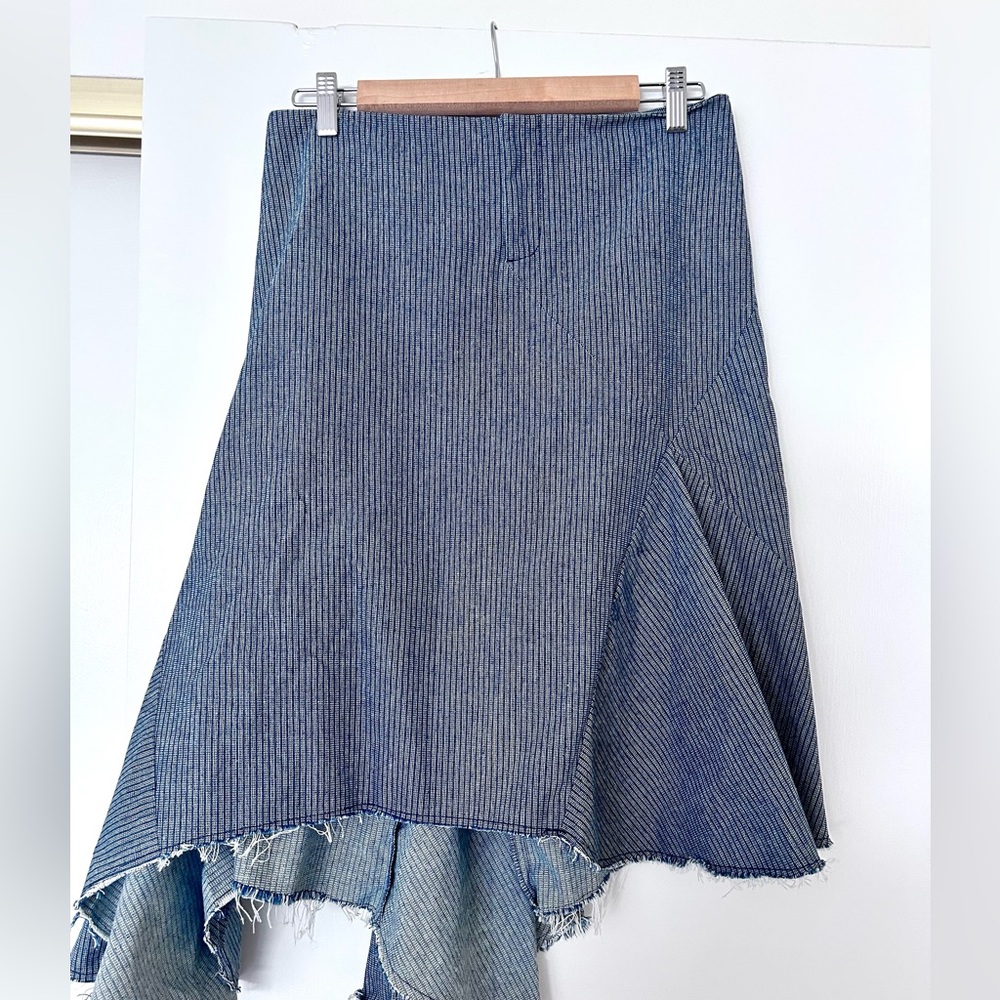 Women's Blue Pinstripe Flared Midi Skirt
